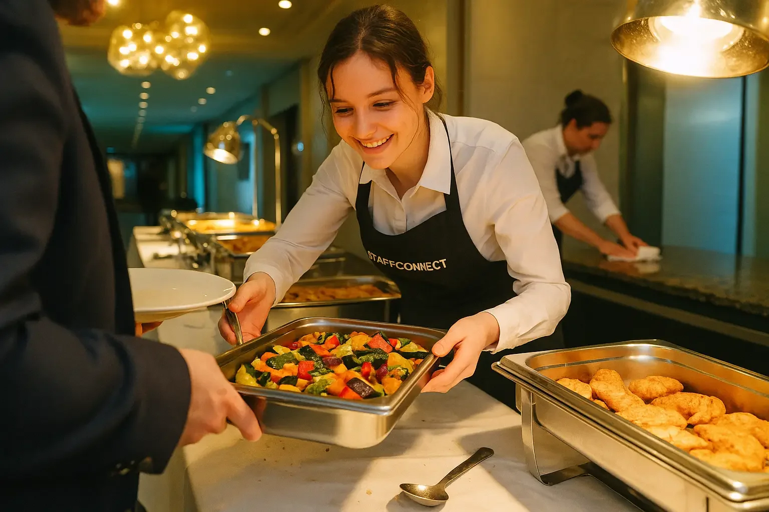 Cateringpersonal am Buffet einer Hotel-Gala