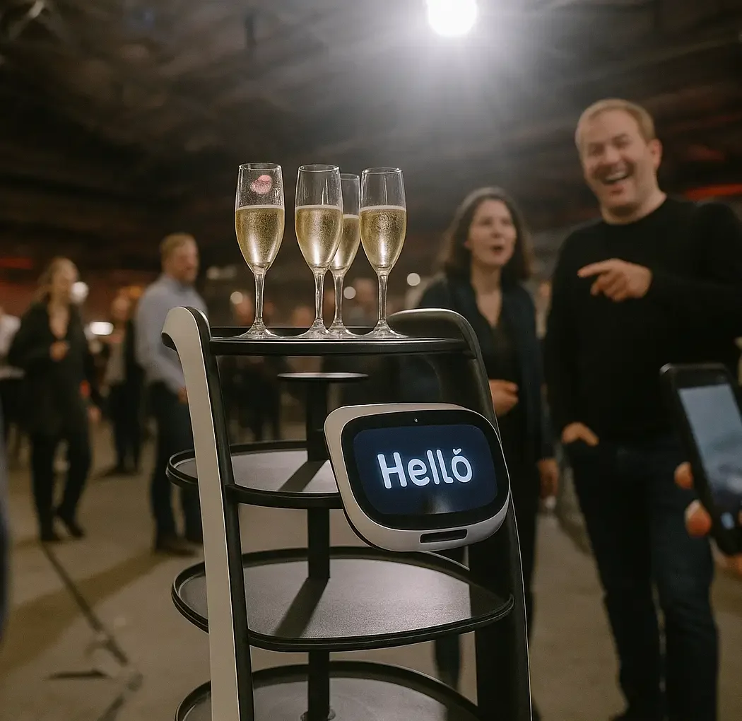 Serviceroboter serviert Champagner