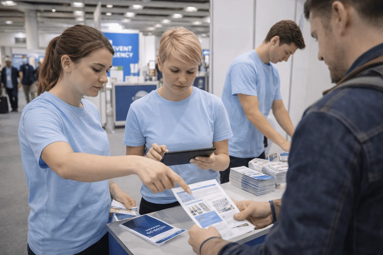 Promotion-Personal am Messestand in Berlin