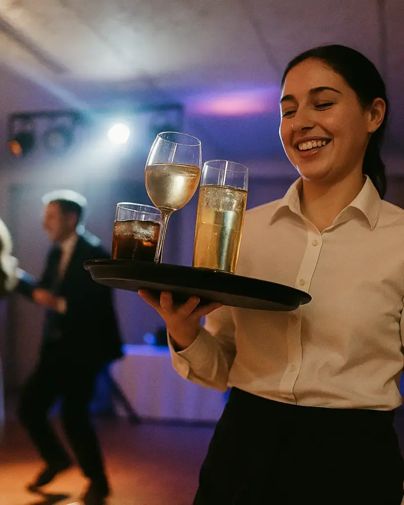 Servicekraft mit Getränketablett